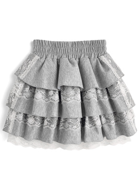 インパン裏地付きティアードフリルレースミニスカート