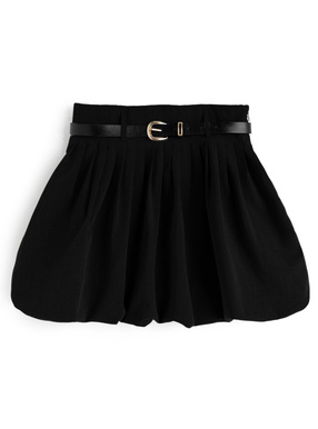 インパン裏地・ベルト付きバルーンミニスカート