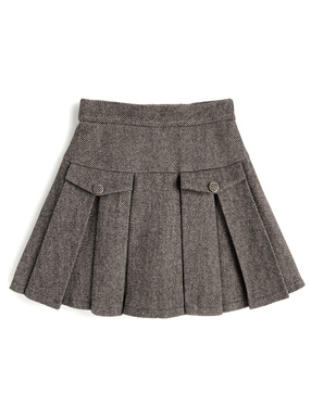 インパン裏地付きヘリンボーン柄タックプリーツミニスカート