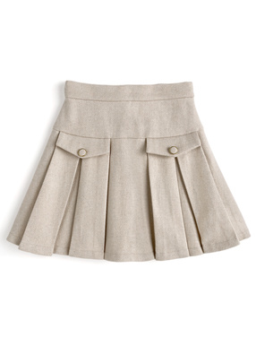 インパン裏地付きヘリンボーン柄タックプリーツミニスカート