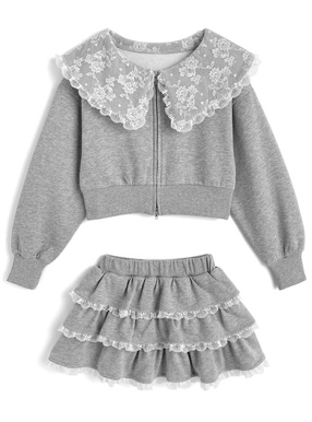 セーラーレースパーカー×ティアードフリルミニスカートスウェットセットアップ