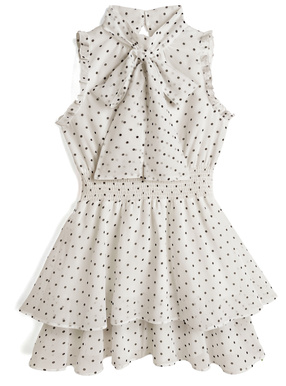 2Wayドット柄ショルダーオープンリボンミニワンピース