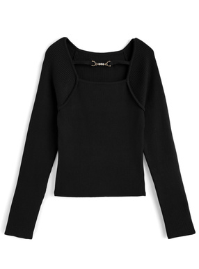 パールビットフロントオープンリブニットトップス