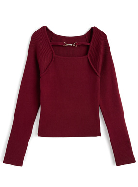 パールビットフロントオープンリブニットトップス