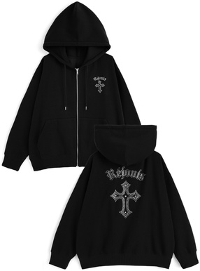 ラインストーンクロスロゴスウェットパーカー