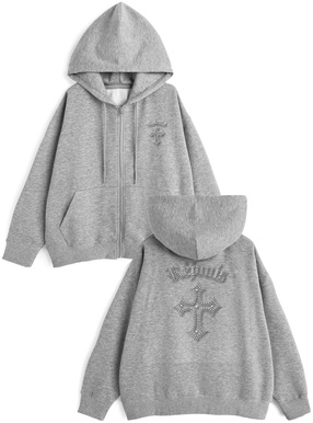 ラインストーンクロスロゴスウェットパーカー