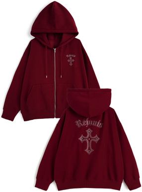 ラインストーンクロスロゴスウェットパーカー