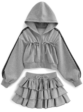 リボンパーカー×ミニスカートスウェットセットアップ