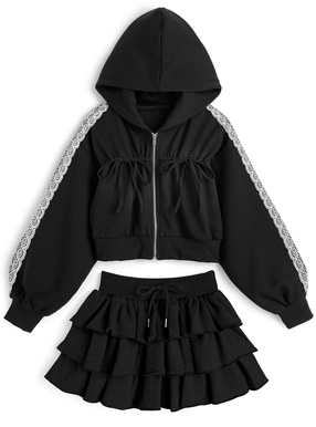 リボンパーカー×ミニスカートスウェットセットアップ