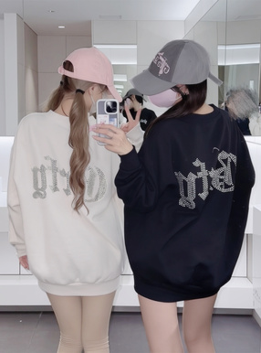 ラインストーンロゴスウェットトップス