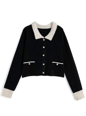 シャギーカラー配色ニットカーディガン