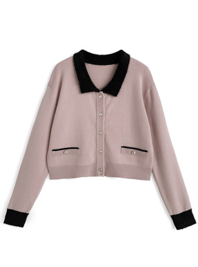 シャギーカラー配色ニットカーディガン