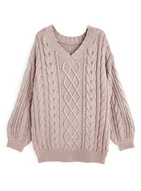 2Wayケーブル編みVネックニットトップス
