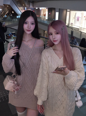 2Wayケーブル編みVネックニットトップス