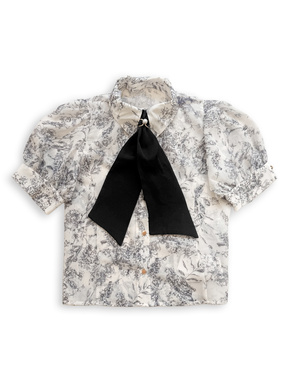 スカーフ付き花柄シアーブラウス