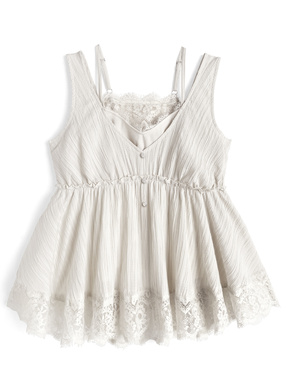 キャミソールレイヤード風レースフレアトップス