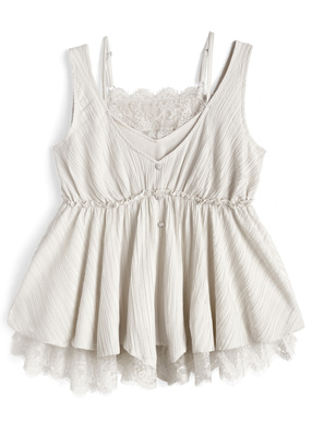 キャミソールレイヤード風レースフレアトップス