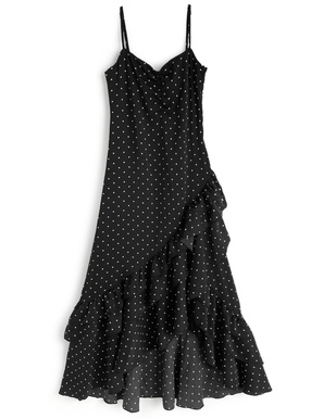 ドット柄アシンメトリーフリルキャミソールワンピース