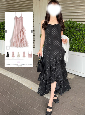 ドット柄アシンメトリーフリルキャミソールワンピース