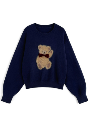 シャギーテディベアリボンニットトップス