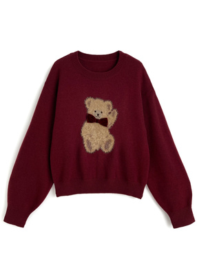 シャギーテディベアリボンニットトップス