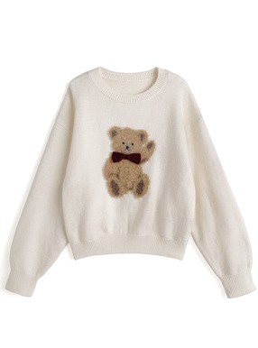 シャギーテディベアリボンニットトップス