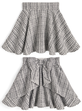 インパン裏地付きバックリボンツイードフレアミニスカート