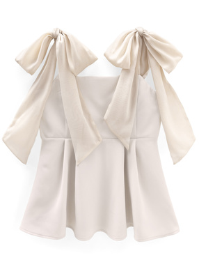 オーガンジーリボンショルダーペプラムビスチェ