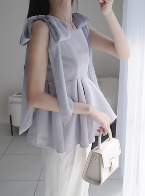 オーガンジーリボンショルダーペプラムビスチェ