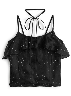 三上悠亜 タイ付きドット柄フリルキャミソール