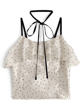 三上悠亜 タイ付きドット柄フリルキャミソール