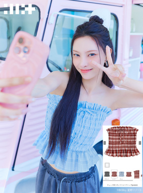 ILLIT アイリット BEB チェック柄リボンフリルベアトップ