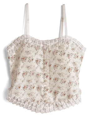 カップ付き花柄レースパールボタンキャミソールトップス