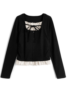 レースレイヤード風リボントップス