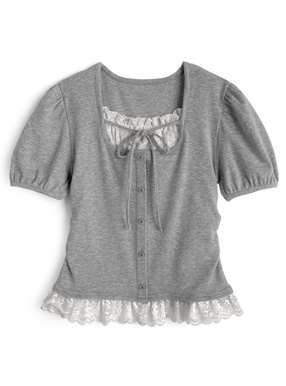 レースレイヤード風リボントップス