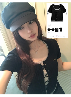 レイヤード風レースアップトップス