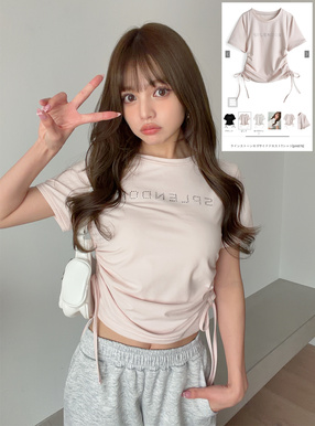 ラインストーンロゴサイドドロストTシャツ