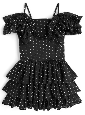 2Wayドット柄ギャザーフリルティアードミニワンピース