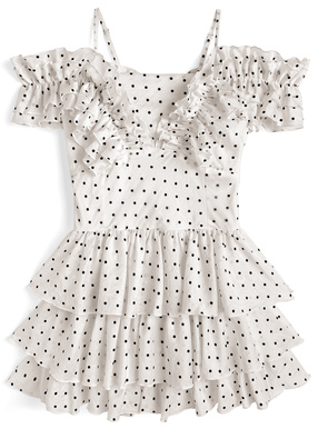 2Wayドット柄ギャザーフリルティアードミニワンピース