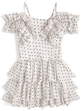 2Wayドット柄ギャザーフリルティアードミニワンピース