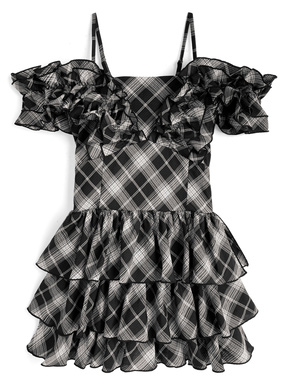 2Wayチェック柄フリルティアードミニワンピース
