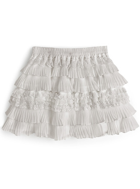 インパン裏地付きレースフリルティアードミニスカート