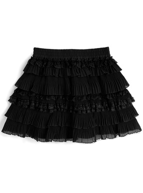 インパン裏地付きレースフリルティアードミニスカート