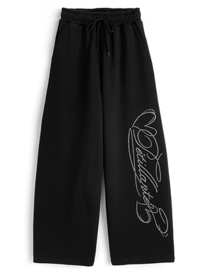 ラインストーンロゴスウェットカーブパンツ