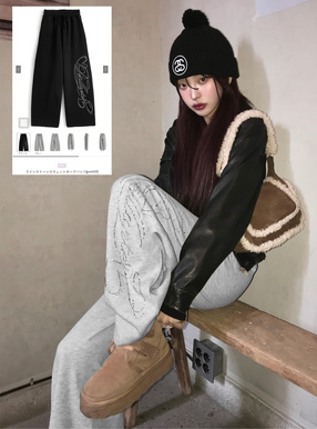 ラインストーンロゴスウェットカーブパンツ