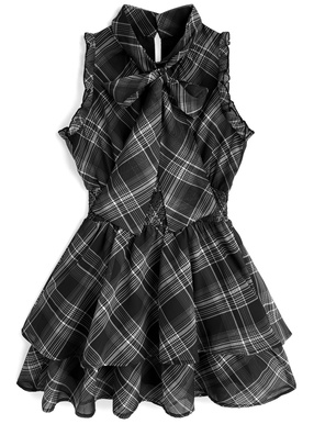 2Wayチェック柄リボンノースリーブミニワンピース