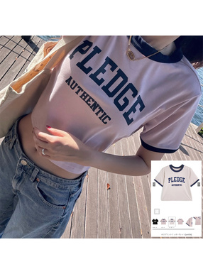ロゴプリントリンガーTシャツ