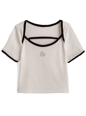 ラインストーンロゴパンピングリブTシャツ