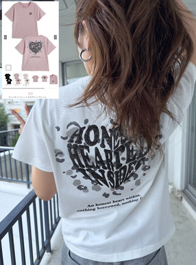 ラメレオパードハートロゴプリントTシャツ