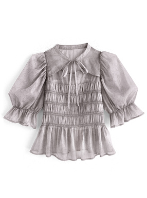 花柄シアーリボンシャーリングトップス